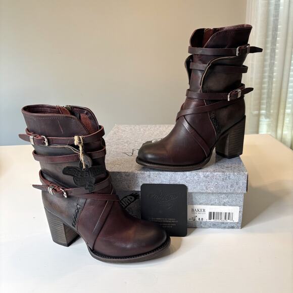 NEW NIB Freebird Baker Boots Women’s 8 Brown Distressed Leather Ankle Booties - Picture 1 of 14